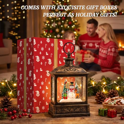 Christmas Snow Globe Lantern Water Glittering North Pole Snowman with Music & Timer