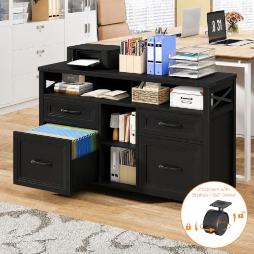 Farmhouse Filing Cabinet with Adjustable Shelf & Wheels