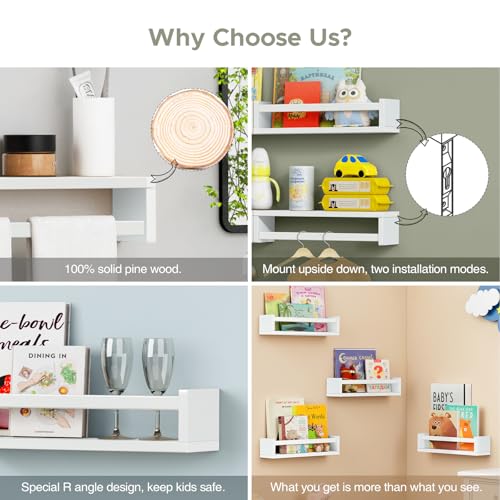 Floating Nursery Book Shelves for Wall Set of 4 (4 Count)