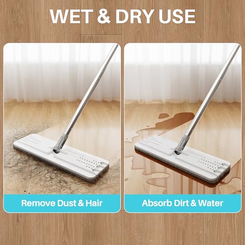 8L (2.1 Gal) Large Capacity Mop System with Extension Handle, Perfect for Household and Commercial Floor, Window, and Wall Cleaning - Includes 3 Washable Microfiber Pads for Wet and Dry Use