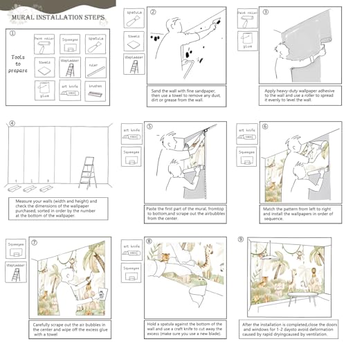 Safari Wallpaper Watercolor Animal Nursery wall murals for Kids Room 182"x120"