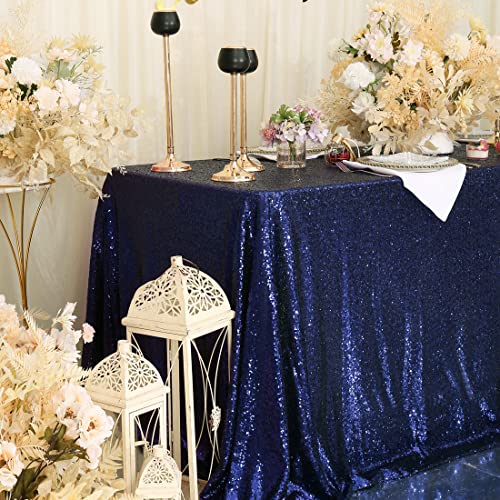 Sequin Tablecloth 60x120 Inch Navy Blue for Wedding Party