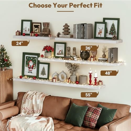 Elm Wood Floating Shelf 48x8” Set of 1