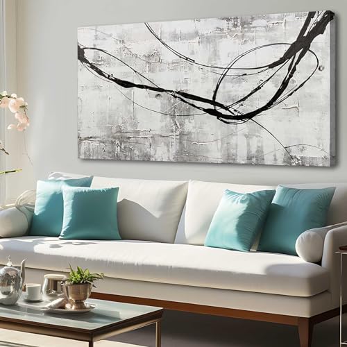 Maximalist Decor Black and White Wall Decor Grey Modern Wall Art Pictures for Office Wall Decorations 24"x 48" Big Painting Artwork Bedroom Living Room Hotel