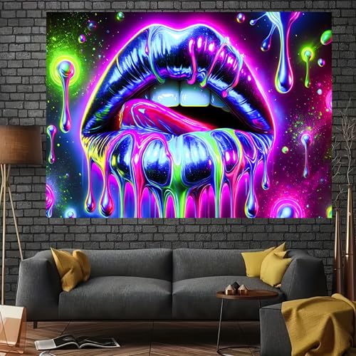 Blacklight Tapestry Geometric Dripping Wall Art 78 x 59 Inch