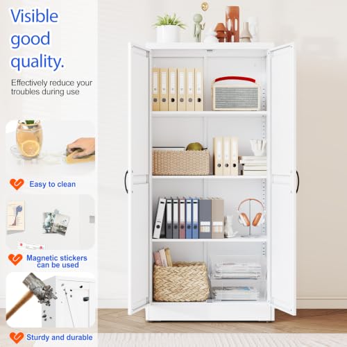 63" Tall Metal Storage Cabinet White Cupboard Kitchen Pantry Cabinet