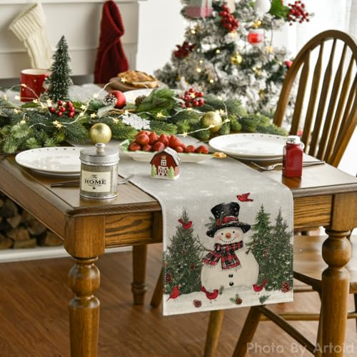 Snowman Christmas Table Runner Home Party Decor 13x36 Inch