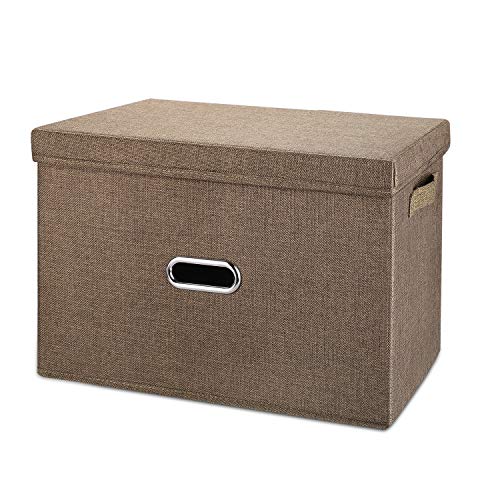 Large Linen Fabric Foldable Storage Bins with Removable Lid and Handles
