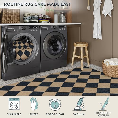 Checkered Easy Jute Non Slip Kitchen Runner