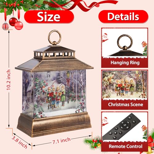 Christmas Snow Globe Lantern Water Glittering Lantern with 8 Songs & 6H Timer Romote Control Christmas Snow Globes USB & Battery Operated for Christmas Festival Decorations Gifts