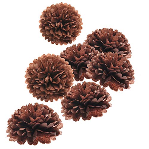 10" Brown Tissue Pom Poms DIY Tissue Paper Flowers for Birthday Wedding Baby Shower Tea Party Dessert Table Decoration (18 Count)