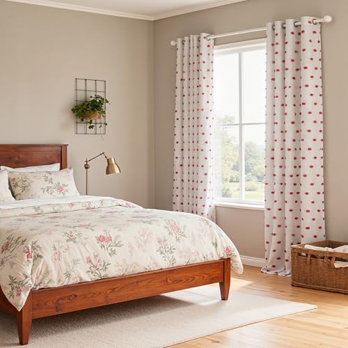 Red Christmas Blackout Curtains for Living Room 84 Inches Long Total Light Blocking Curtains for Bedroom 2 Panels Grommet 100% Thermal Insulated Window Drapes with Red Pom Sheer 50W x 84L