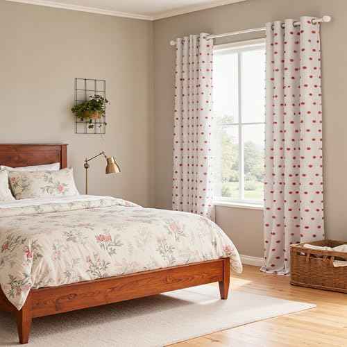Blackout Curtains for Living Room 95 Inch Long Total Light Blocking Curtains for Sliding Door 2 Panels Grommet 100% Room Darkening Girls Bedroom Drapes with Red Pom Pom Sheer 50 x 95 in (2 Count)