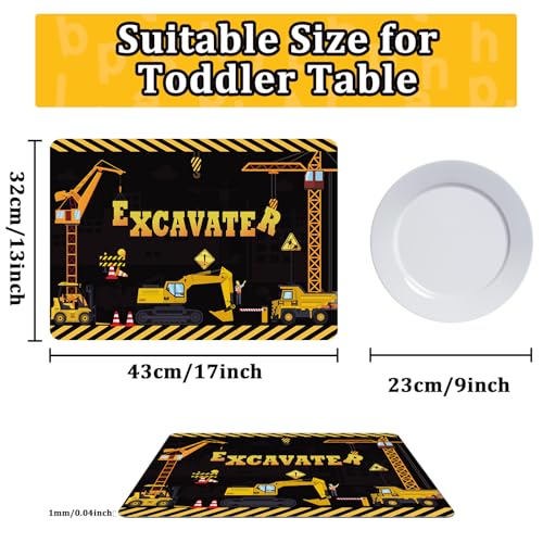 Construction Plastic Placemats Set of 6 Toddler Table mats 17×13×0.04in (6 Count)