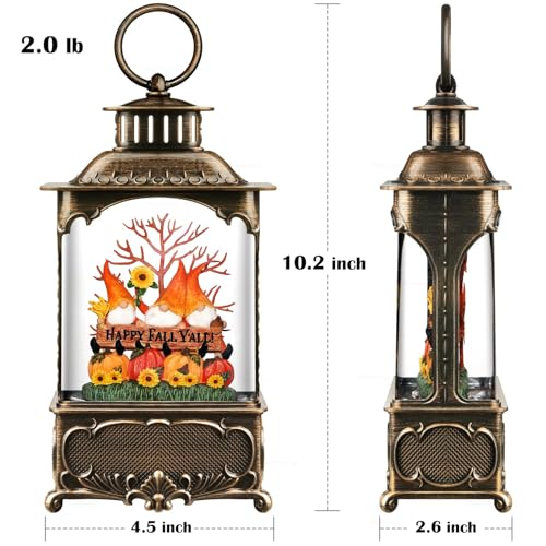 Fall Snow Globe Lantern Gnome Snow Globe Fall Decorations for Home Autumn Harvest Decor with Timer