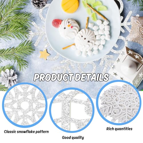 60Pcs Christmas Snowflake Paper Placemat Silver Glitter Snowflake Disposable Place Mat Winter Dining Table Mats for Xmas Birthday Party Kitchen (60 Count)