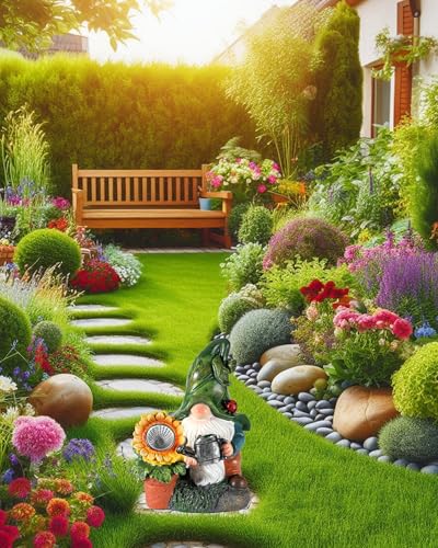 Solar Powered Large Garden Gnome Watering Can Sunflower