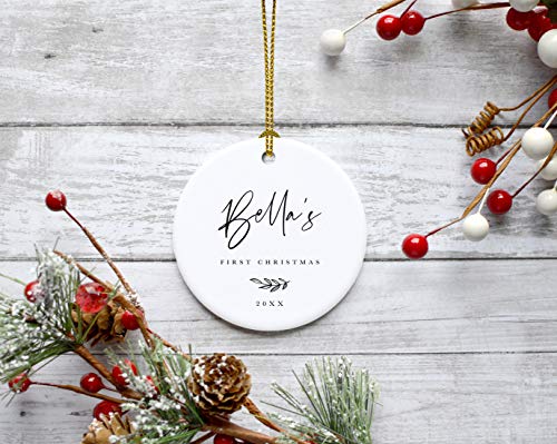 Personalized Baby 1st Christmas Round Ceramic Porcelain Christmas Tree Ornament Engagement Keepsake Collectible Gift
