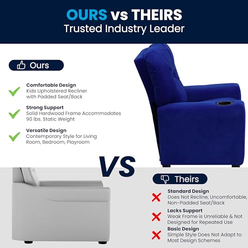 Chandler Microfiber Kids Recliner with Cup Holder and Safety Recline