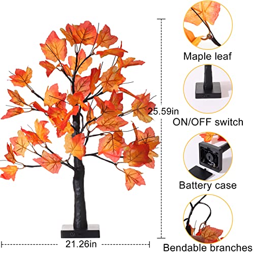 2 Pack Lighted Maple Tree 20 Inch 48LED Fall Artificial Tree for Thanksgiving Harvest Indoor Decoration (2 Count)
