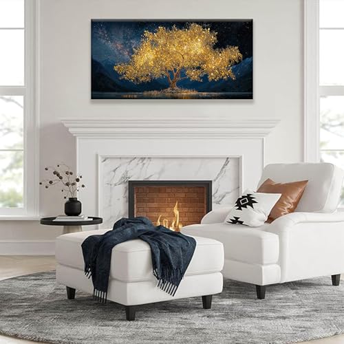 Modern Canvas Wall Art Decor Print Paintings Gold Tree Of Life Landscape Painting Prints Abstract Wall Decor Picture For Bedroom Office Home Kitchen Artwork Ready To Hang 20"×40"