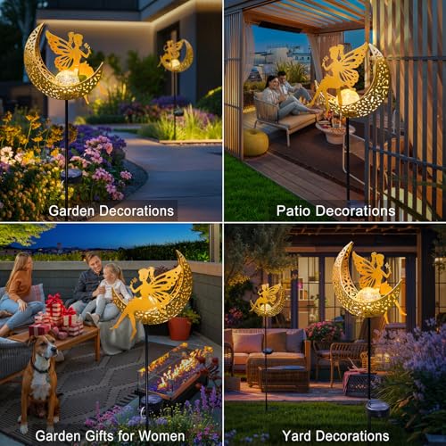 Fairy Moon Solar Lights Outdoor Garden Gifts for Mom Yard Decorations Stakes Lights