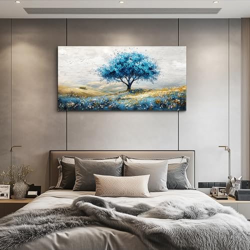 Large Canvas Wall Art For Living Room Wall Decoration For Bedroom Blue Tree Landscape Painting Office Farmhouse Printing Wall Pictures Artwork Restaurant Home Decor Ready To Hang 20x40 In