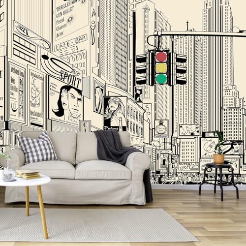Vintage Yellow New York City Wall Mural Times Square Wallpaper