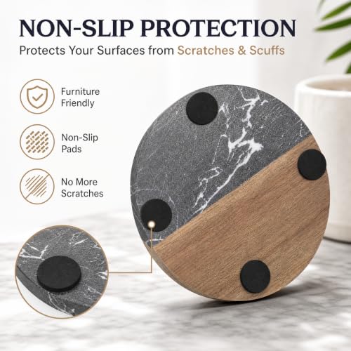 6 Pc Black Marble Wood Coasters (6 Count)