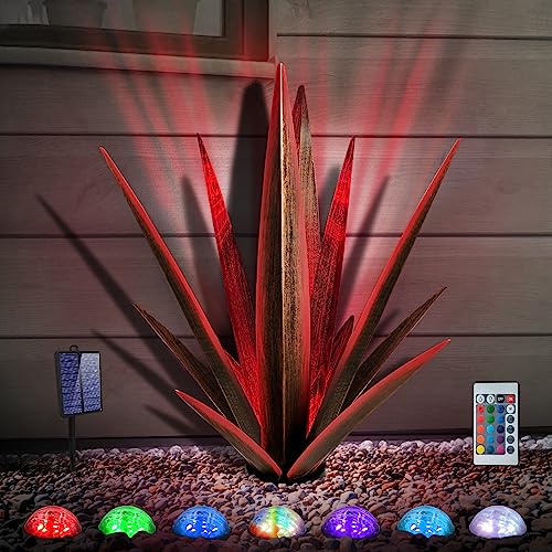 24" Large Metal Agave Plant Outdoor Decor with Solar Light