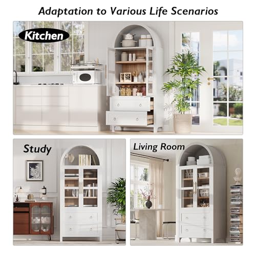 71" Arched Storage Cabinets with Glass Doors