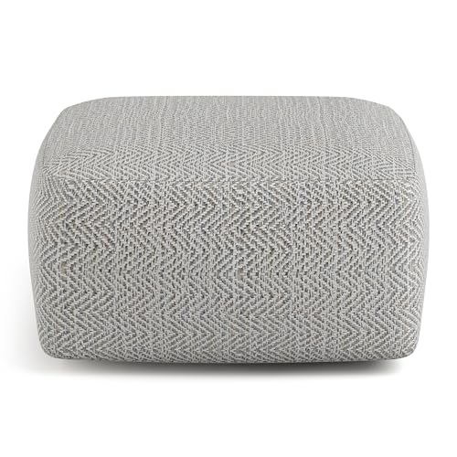 Nate 20" Wide Square Pouf in Patterned Grey Melange Cotton