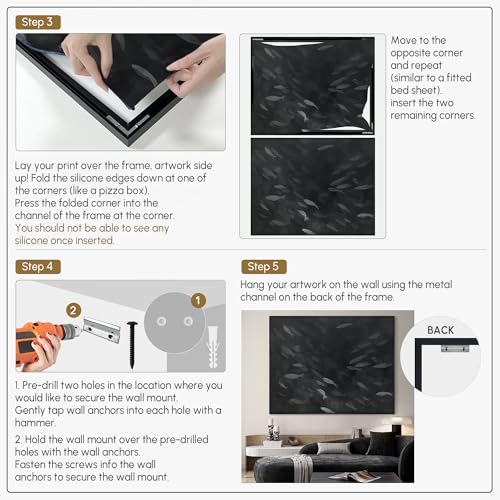 60"x72" Extra Large Framed Wall Art Monochrome Fish Silhouettes Illustration for Home Living Room Bedroom Decor