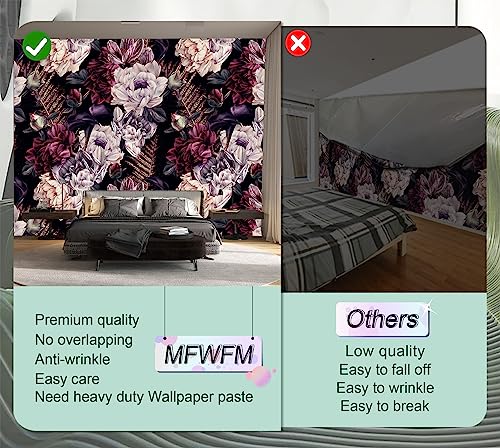 Floral Wallpaper Watercolor Dark Peony Flowers Mural Wallpaper for Bedroom Living Room