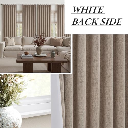 90 Inch Blackout Curtains for Living Room Thermal Noise Reduction Sliding Door Total Two Burg Country Style Linen Window Curtain & Drapes for Track System Pinch Pleat