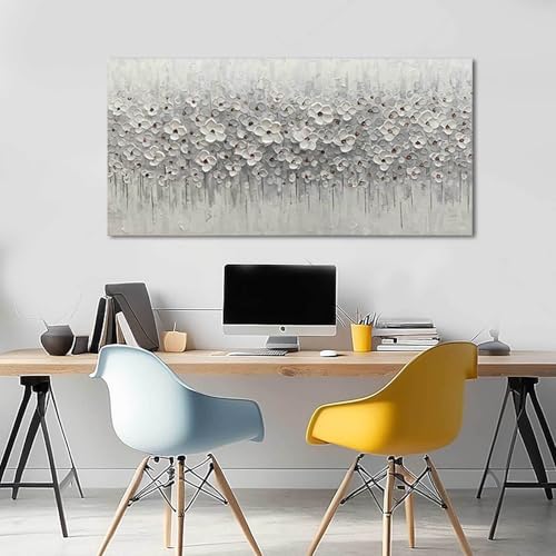 White Flowers Canvas Art Hanging Decor Botanical Wall Decoration for Living Room Bedroom Oil Painting Contemporary Artwork for office 24x48 Inch