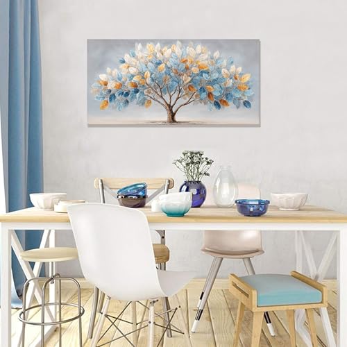 Canvas Wall Art Decor Blue Gold Leaf Tree Canvas Art Wall Decor For Living Room Modern Wall Art Botanical Nature Canvas Prints Colorful Tree Wall Art Decor For Bedroom Home Office Decor 20"×40"