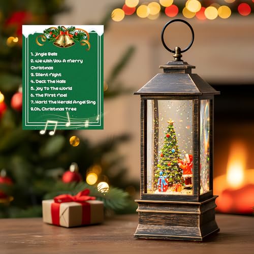 Christmas Snow Globe Lantern Water Glittering Christmas Tree Gifts with Music & Timer