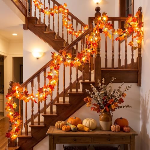 2 Pack Fall Garland with Lights Decoration 20 Ft 60 Led (20 Foot)