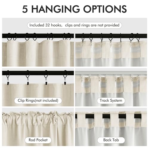 100% Blackout Back Tab Pleat Linen Curtains 50" Wx96 L (2 Count)