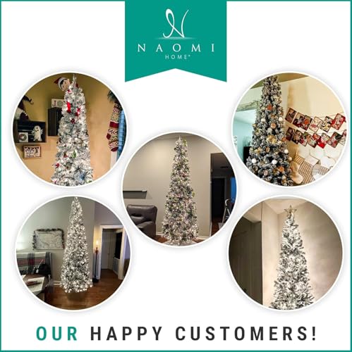 9ft Slim Snow Flocked Christmas Tree with Lights