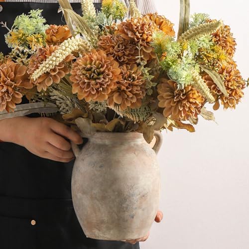 Dobbyby Ceramic Flower Vase 7.6 inch Farmhouse Rustic Vase Decorative Pottery Terracotta Vases for Home Decor Table Mantle Fireplace Living Room Bathroom Wedding Centerpiece (Whitewashed)