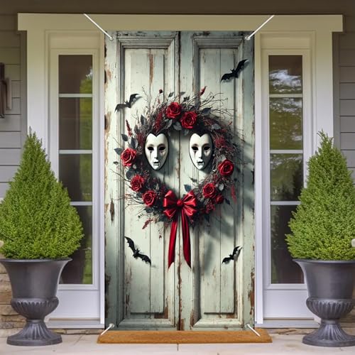 Halloween Door Cover Gothic Haunted House 35x71 Inch Polyester