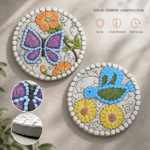 2 Pack Garden Stepping Stones 10 inch Round Cement Decorative Stones Pavers