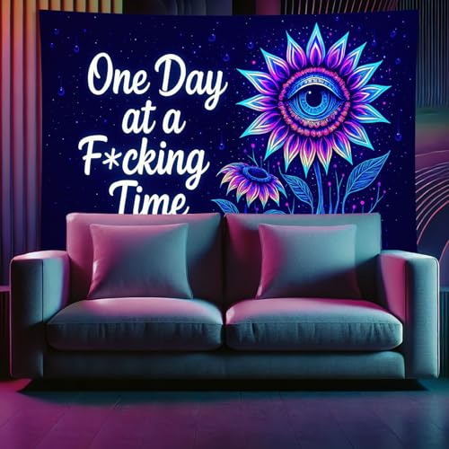 Blacklight Trippy Tapestry UV Reactive Psychedelic Eye Flower Wall Hanging with Quote for Bedroom Dorm Living Room Aesthetic Glowing Decor Fluorescent Poster Large 78 x 59 Inch