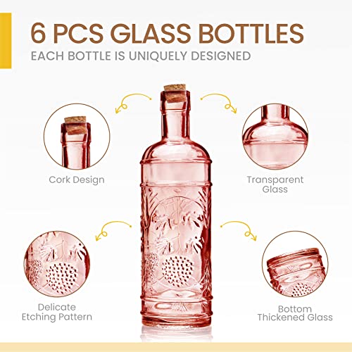 Assorted Reddish Glass Bottles with Corks (6 Count)