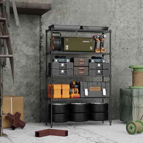 5 Tiers Shelf Metal Storage Shelves Standing 1750 LBs Household Shelf Organizer for Kitchen Pantry Closet Garage Basement Utility Room