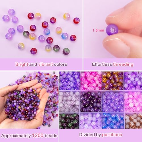 About 1200+ pcs 6mm Glass Beads Bracelet Making Kit (1200 Count)