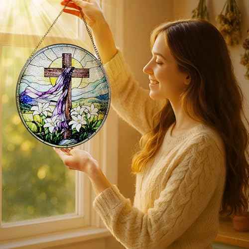 8 Inches Stained Glass Cross Suncatcher