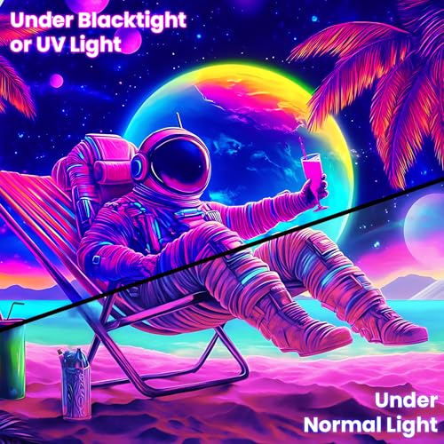Blacklight Space Astronaut Tapestry UV Reactive Galaxy Planet Glow in Dark Tapestries Black Light Poster Neon Wall Hanging Art for bedroom Living Room